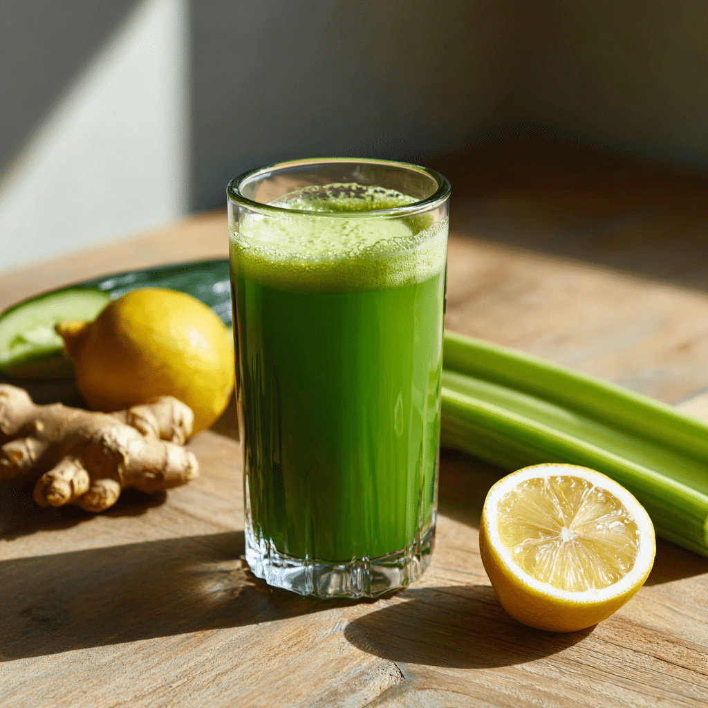 cleanse detox juice with cucumber, lemon, and ginger