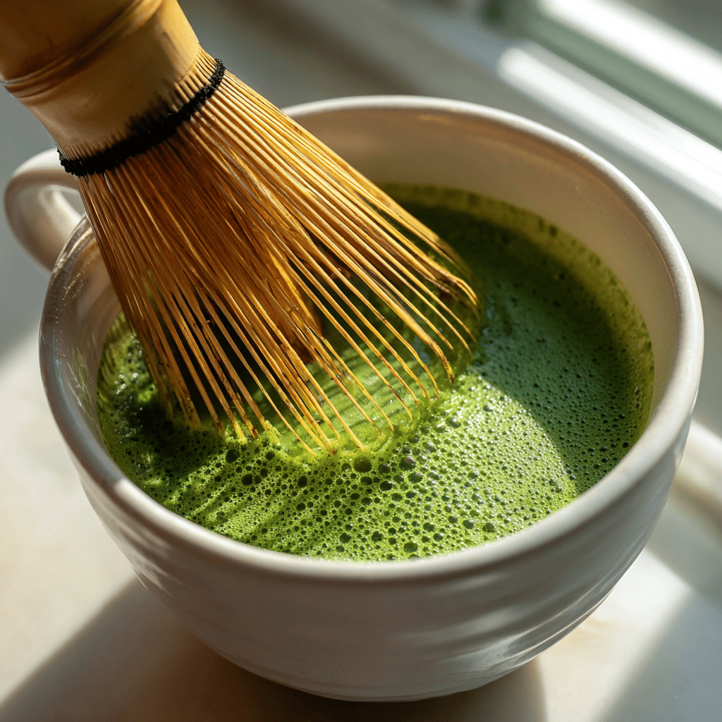 Matcha Einspänner – Creamy, Energizing, and Healthy Layered Drink 16 u1471415212 Close up of bamboo whisk frothing vibrant matcha 43eb5792 2879 413f 9b93 d441e9247fdc 1
