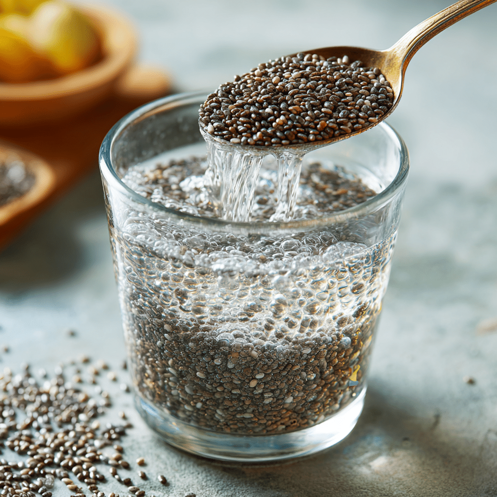 Chia Seed Water Recipe: Transform Your Health with This Simple Drink 11 u1471415212 Close up of chia seeds being stirred into a glass e31e135d 7cc6 4e74 90de adfdfbb992ea 3