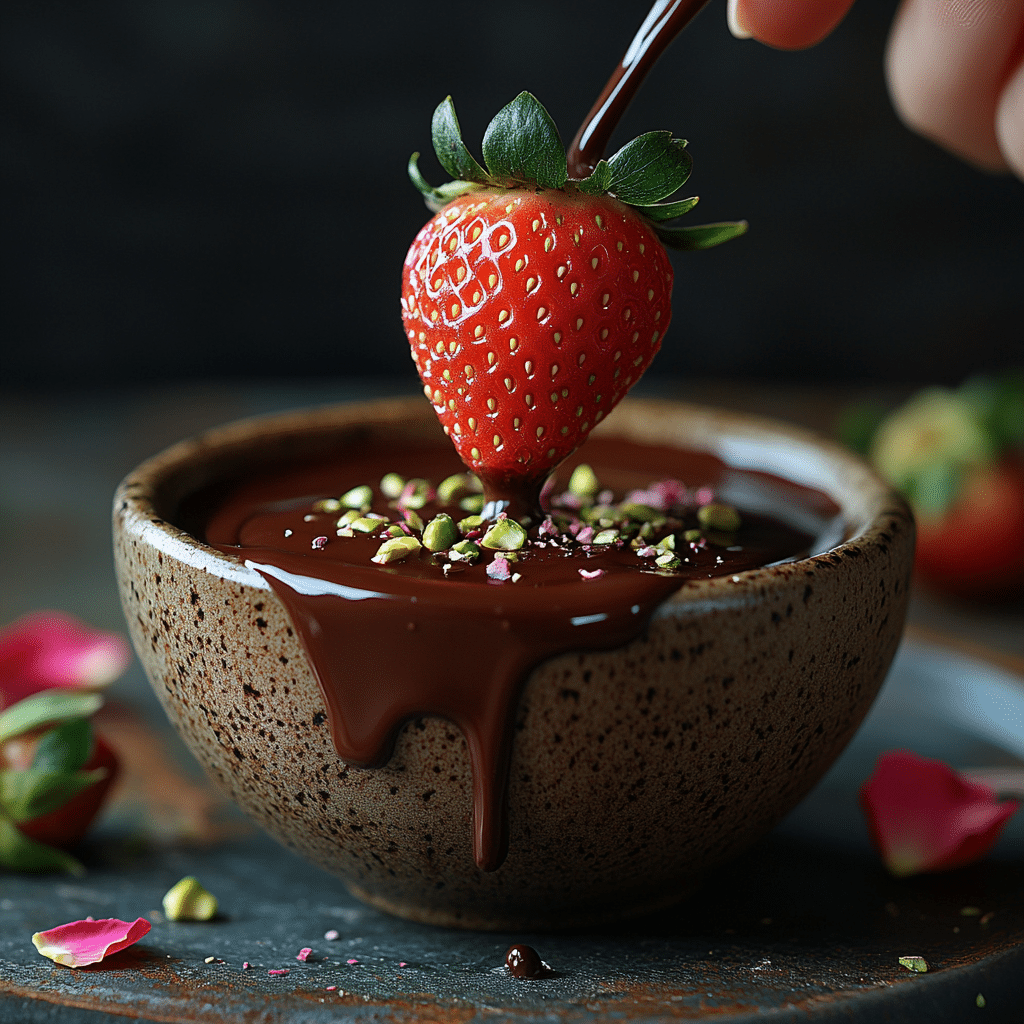Dubai Chocolate Strawberries – Luxurious, Healthy, and Easy to Make 11 u1471415212 Close up of hand dipping a fresh strawberry into d9707ddb de60 444f 883e 91c6ad2fe8ea 3