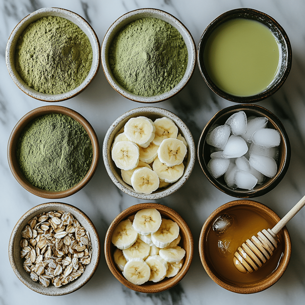 Blended Matcha Recipe – Creamy, Cool, Clean Energy in a Glass 10 u1471415212 Flat lay of matcha powder almond milk banana ice ea00cd88 48ab 49c4 bc2a 36f97d9d6bda 0