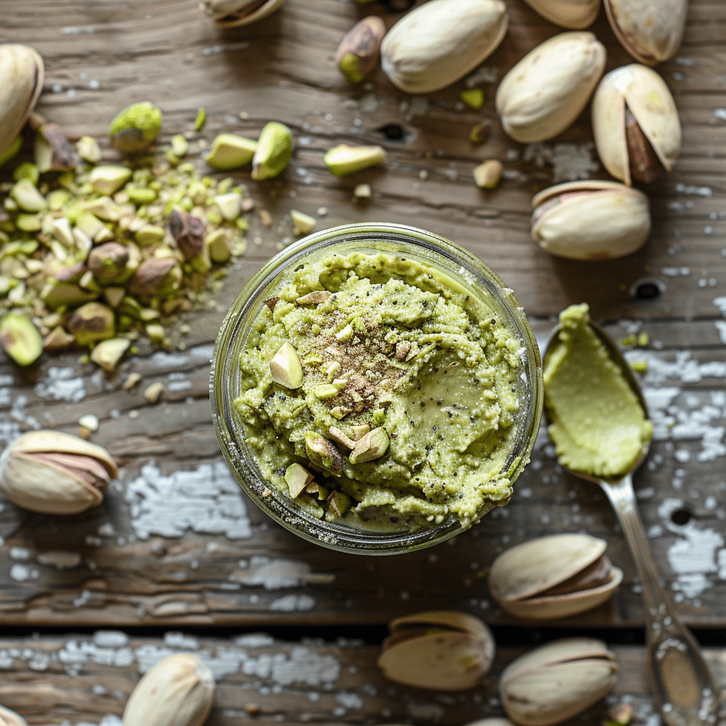 Pistachio Butter – Creamy, Healthy, and Irresistibly Homemade 1 Homemade pistachio butter in a jar with pistachios