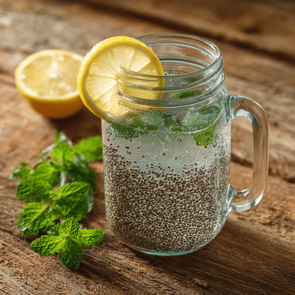 Chia seed water recipe with lemon and mint
