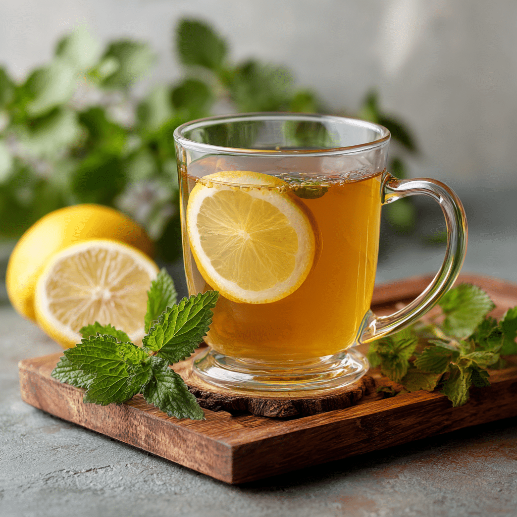 Best Lemon Balm Recipes in 2025 to Calm Cravings, Slim Naturally & Boost Digestion 2 Lemon balm tea recipe card with natural slimming ingredients