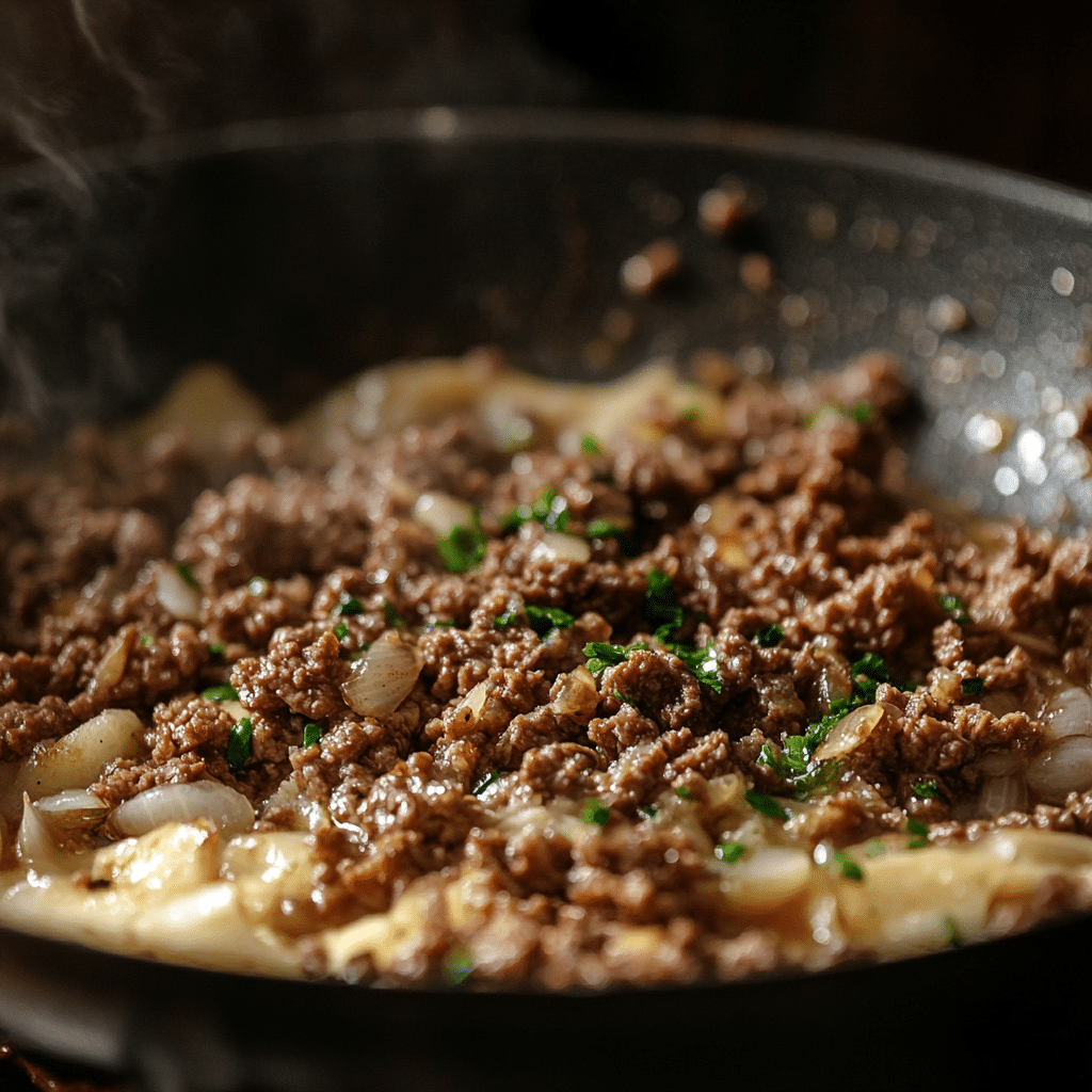Hot Honey Ground Beef Bowl – Quick, Bold, and Balanced 11 u1471415212 Ground beef cooking in a skillet with garlic and 185f0169 6e53 49c1 91ab 70b1000e78d1 0
