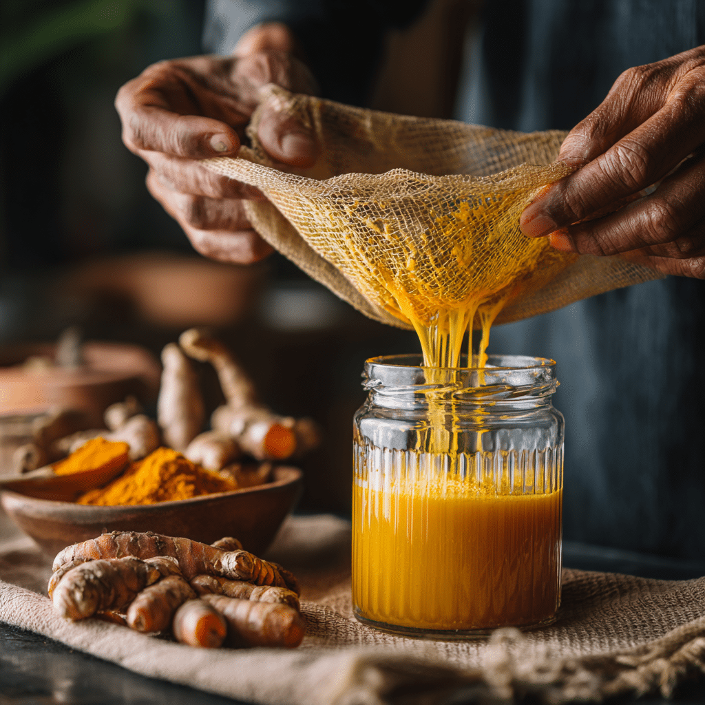 Ginger Turmeric Shot: Natural Morning Boost With Anti-Inflammatory Power 12 u1471415212 Hands straining turmeric and ginger juice through 01fc14d2 3823 43d0 8d29 678ce3f136bd 1