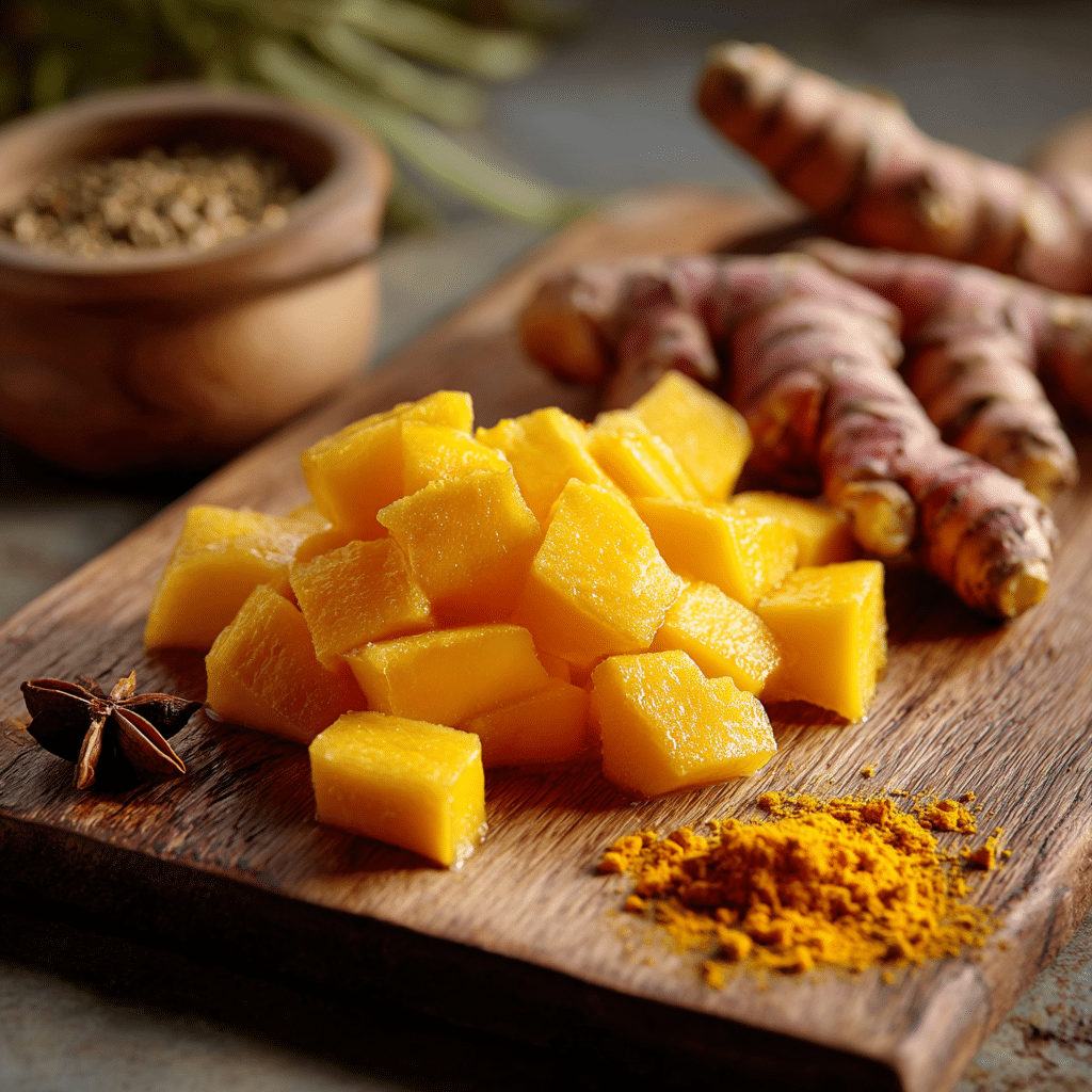 Mango Turmeric Smoothie – Golden Superfood Blend for Health 2 u1471415212 Samsung 24 Ultra close up of frozen mango chunks 52850596 33bb 496e a03d 658ca50111b0 0