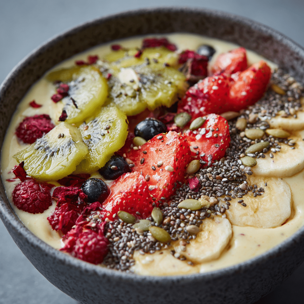 Mango Turmeric Smoothie – Golden Superfood Blend for Health 3 u1471415212 Samsung 24 Ultra close up of vegan smoothie bowl ac1b40d6 f933 46c4 b50a fae5cf8fa786 0