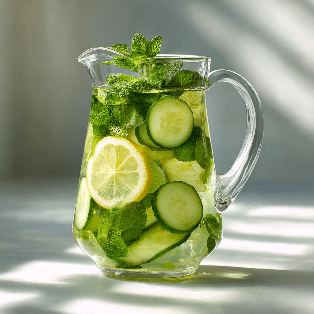 Cucumber Lemon Mint Water: 9 Health Benefits You’ll Love 1 cucumber lemon mint water in glass pitcher