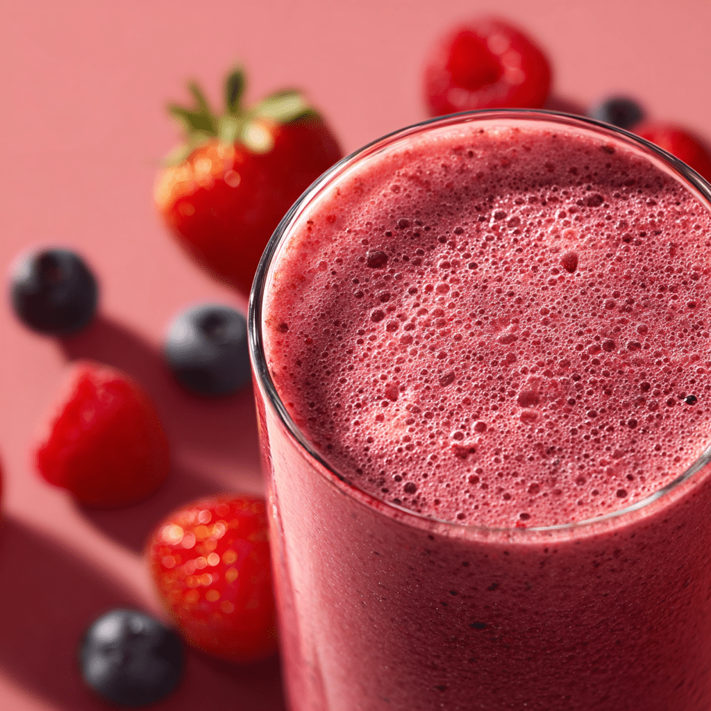 Strawberry Protein Smoothie: 9 Healthy Recipes & Tips 2 Strawberry Protein Smoothie in glass with berries