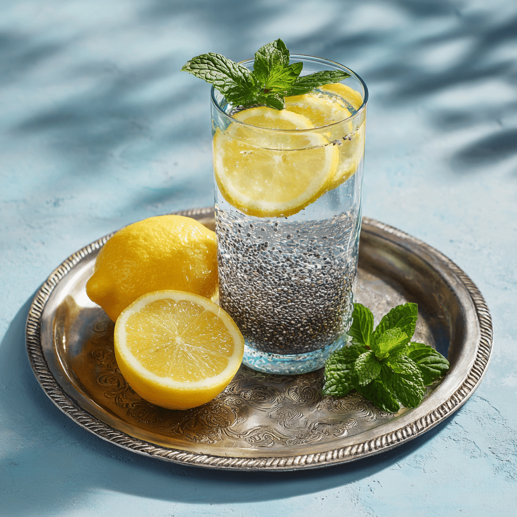 Chia Seed Water Recipe: Transform Your Health with This Simple Drink 12 u1471415212 Tall glass of chilled chia seed water served on a 469bd89d 8a88 4e54 9857 88b21e3fa98b 1