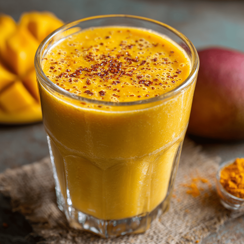 Mango Turmeric Smoothie – Golden Superfood Blend for Health 1 Mango turmeric smoothie in glass