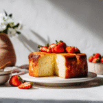 3 ingredient Greek yogurt cake healthy recipe on white plate