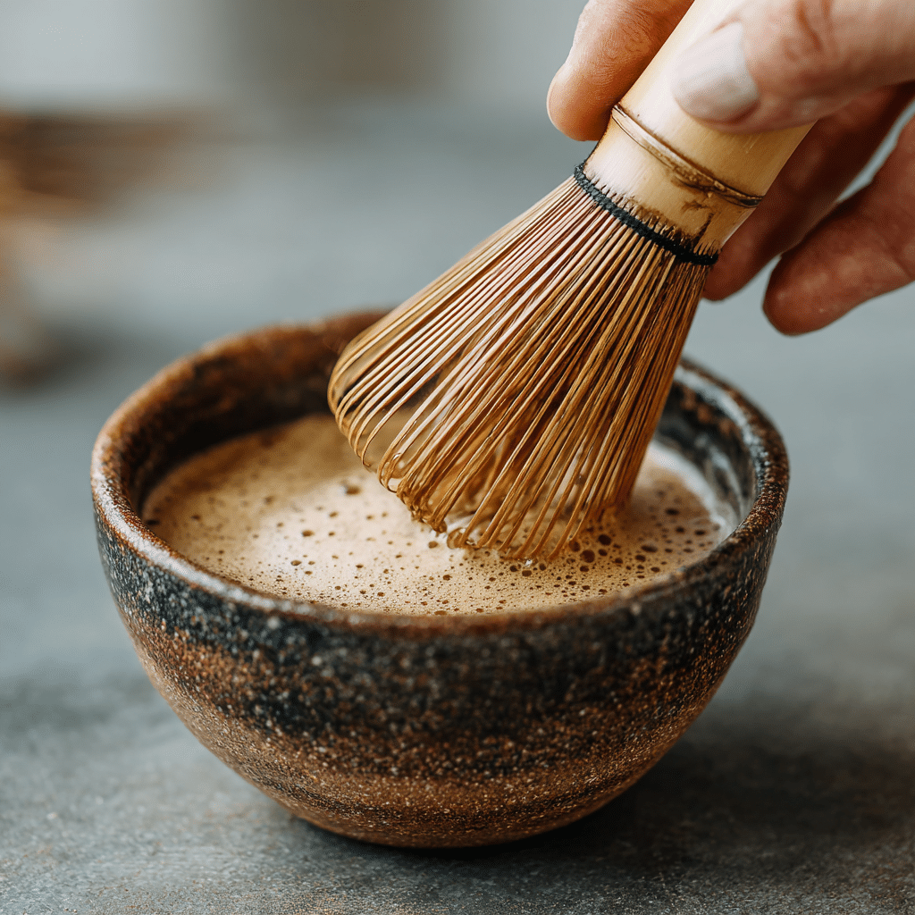 Hojicha Latte Recipe – A Cozy, Creamy Japanese Tea Drink 4 u1471415212 Whisking hojicha powder in a small ceramic bowl w fd658a8c d1ce 49a3 a392 aed0d456aff1 1